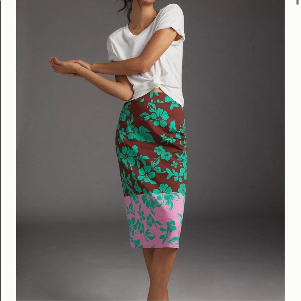 Corey Lynn Calter Brown and Pink Floral Midi Skirt
